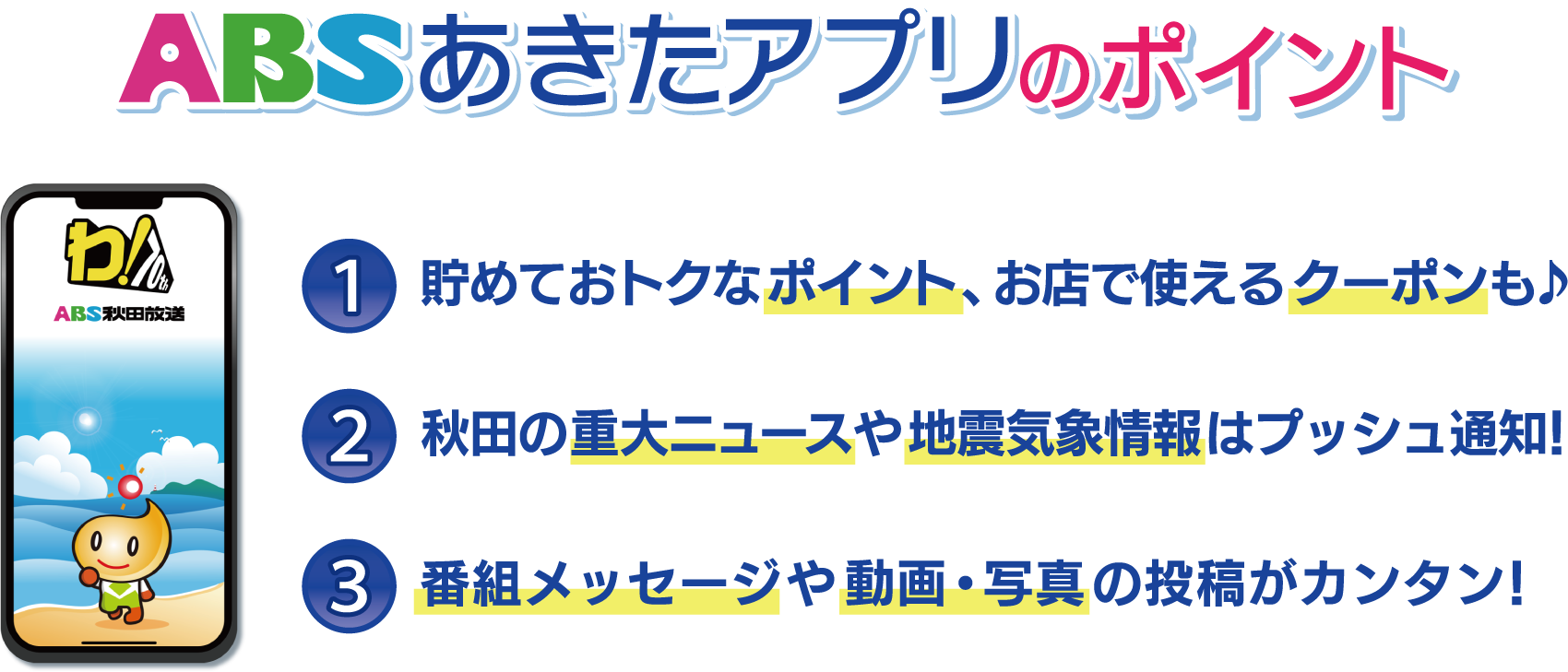 ABSあきたアプリのポイント