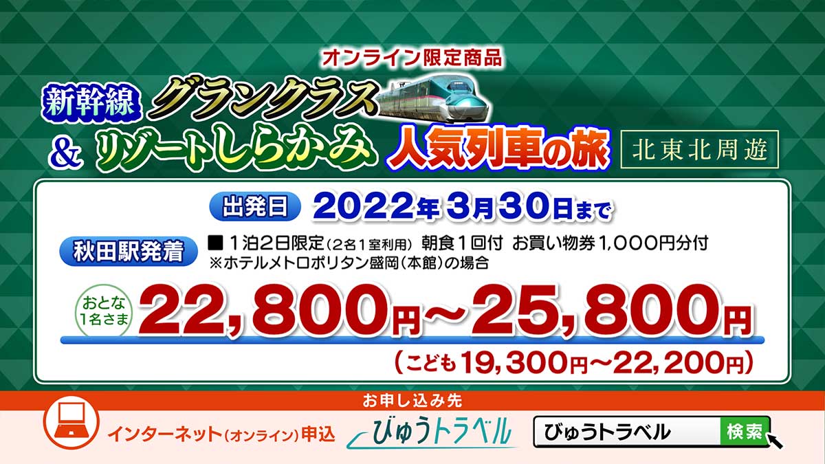 新幹線グランクラス＆リゾートしらかみ 人気列車の旅　料金