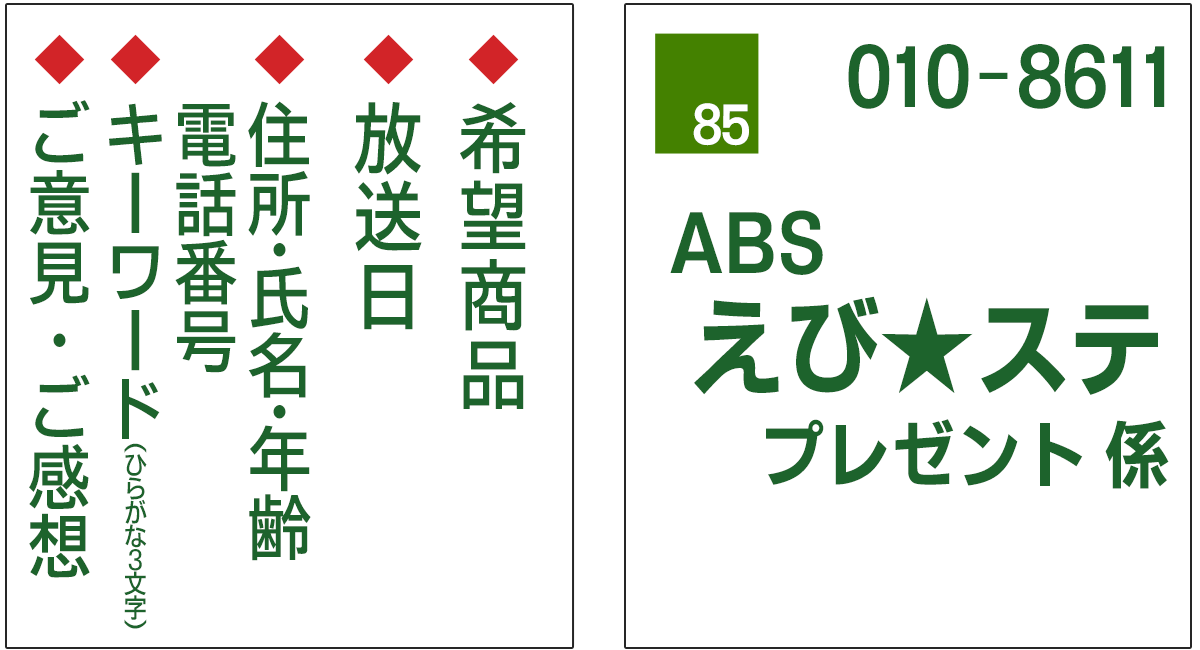 プレゼントキャンペーン　はがき