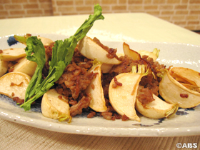 干しカブと豚肉の炒め物